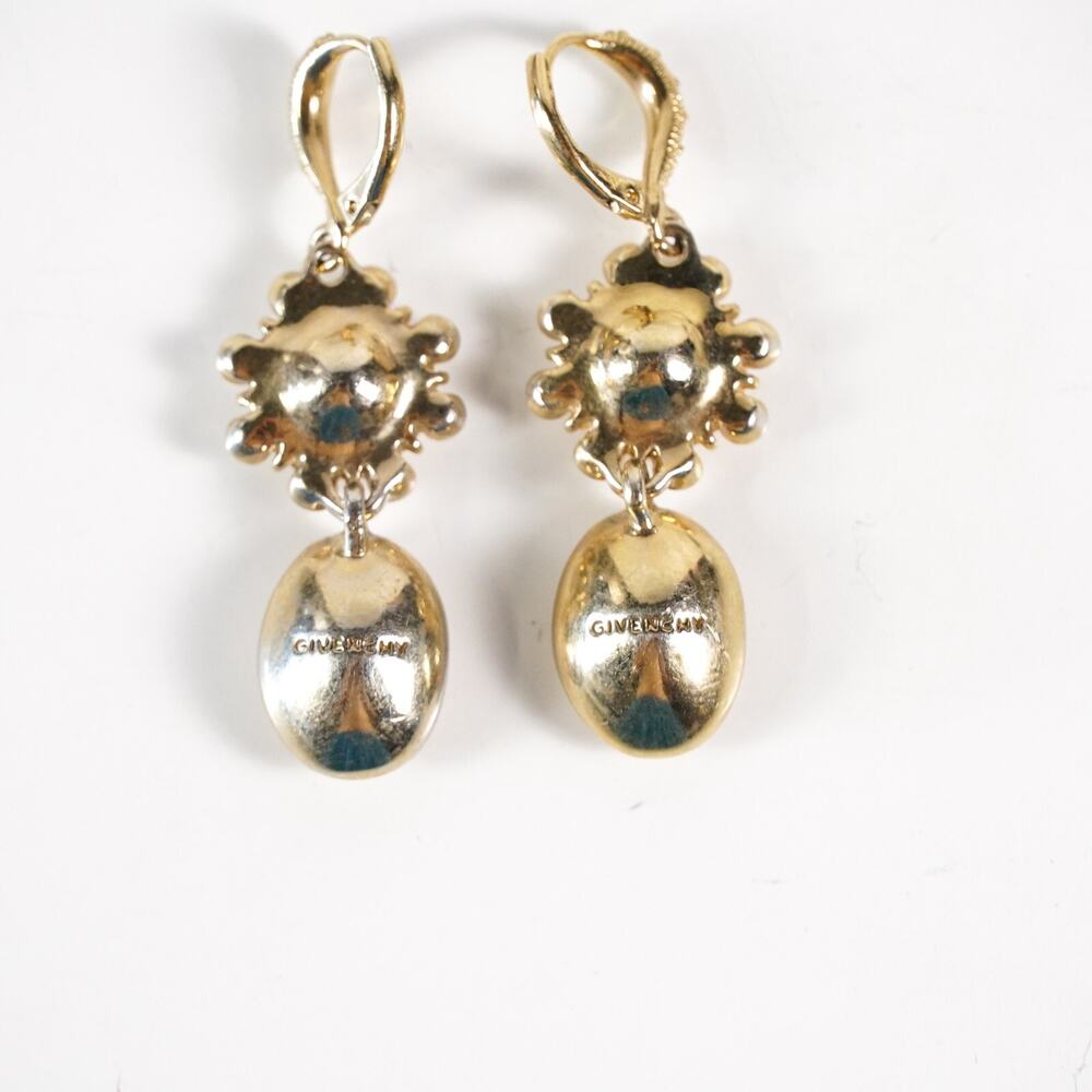 Givenchy Gold Tone Crystal Chandelier Leverback Drop Earrings Elegant Jewelry - Picture 3 of 8